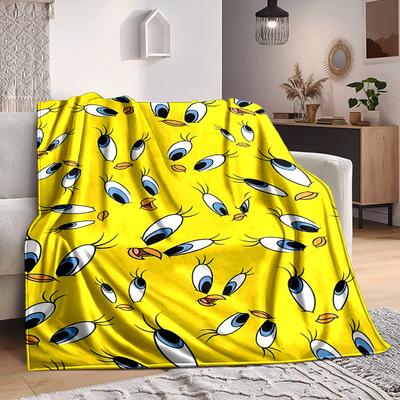 1 szt. Koc flanelowy Tweety Looney Tunes, Miękki, przyjazny dla skóry, z drukiem cyfrowym, Dostępny w różnych rozmiarach dla rodziny, przyjaciół, na urodziny