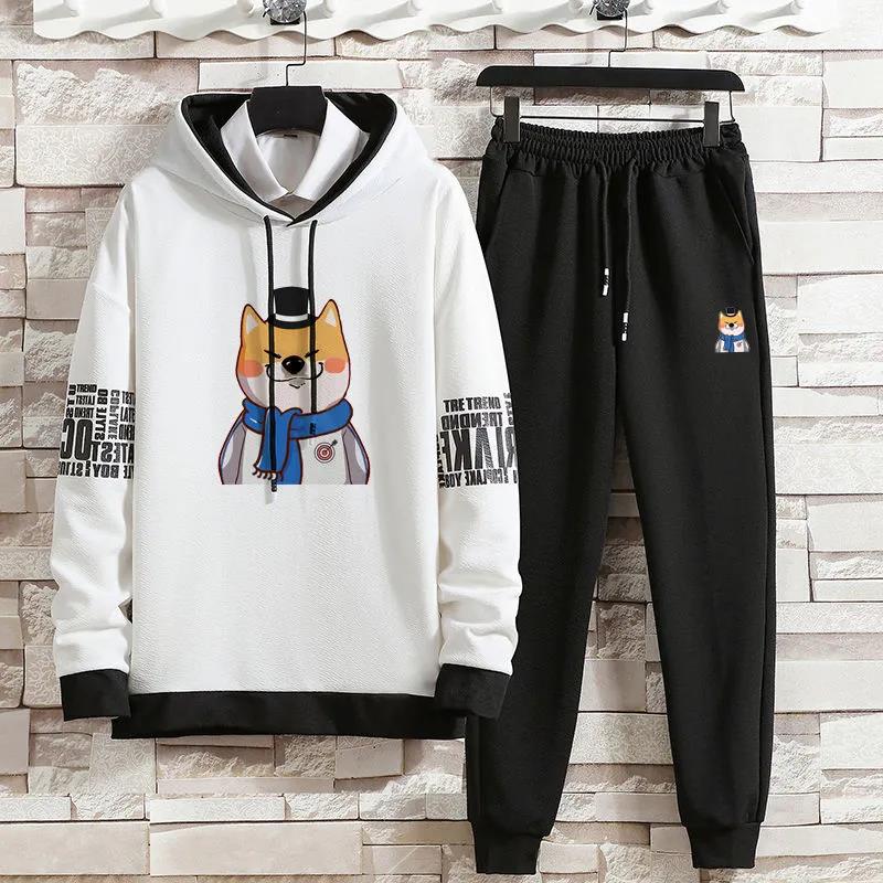 School Style Sweater Suit Spring Teen Student Sports Suit Casual Hooded Pullover and Pants Men
