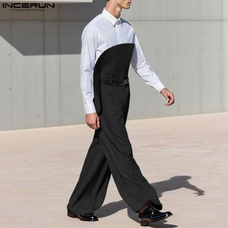 INCERUN Men Zip-up High Waist Tube Design Casual Long Loose Pants Trousers