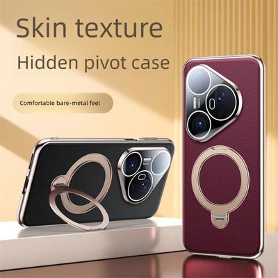 Capa Premium Magnética de Couro Vegano com Suporte para Huawei Pura 70 Ultra / 80 Pro+ Case Estrutura Galvanizada com Suporte Metálico Rotativo 360