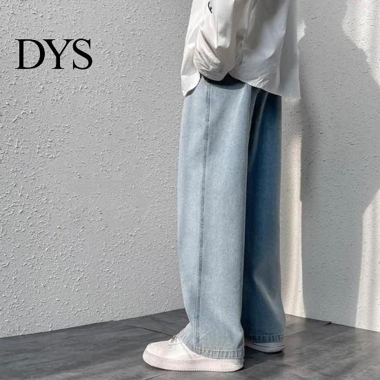 Strong Denim Fabric Overalls Men Jeans Wide Leg Pants Baggy Trouser Fashion Loose Retro Straight Solid-color Waist Button Long Washed Blend