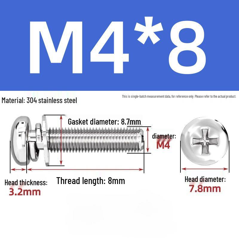 304 Stainless Steel Phillips Pan Head Combo Screw with Flat and Spring Washers