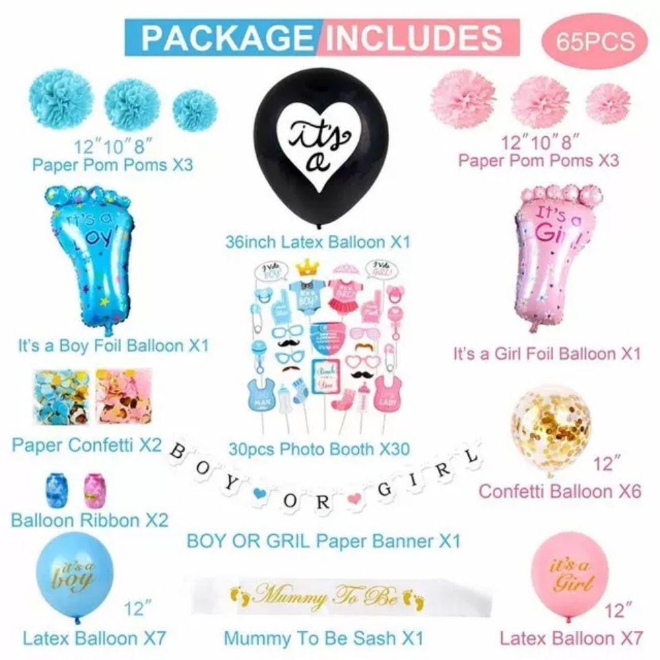 Boy Or Girl Paper Flower Ball Flag Sex Reveal Balloon Set, Baby Shower Baby Decoration Reveal