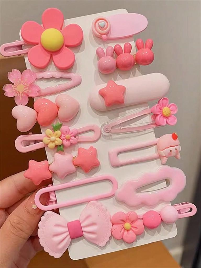 14-piece Hairpin set Ladies Pink Hairpin Floral side clip Colorful hairpin Cute candy color hairpin clip Headpiece