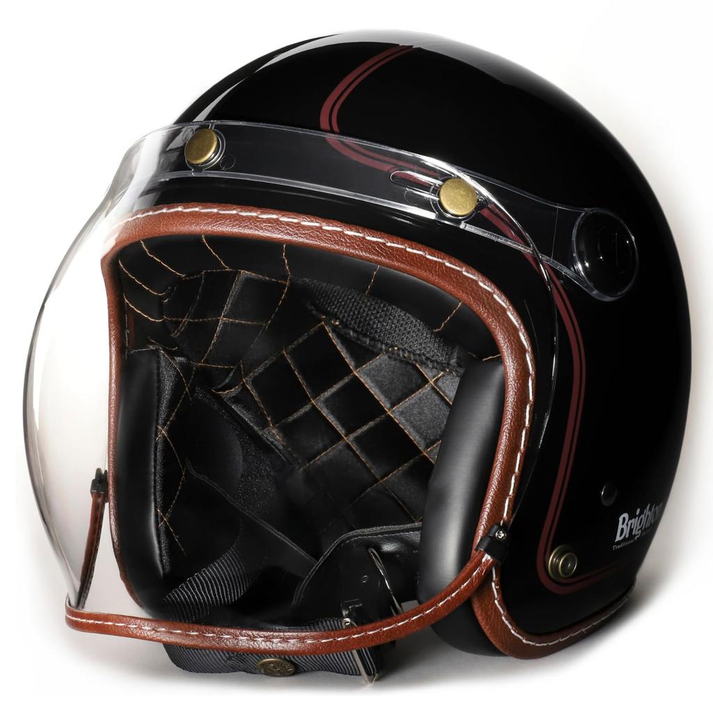 Heat Group Brighton Certified Motorcycle Traditional Jet Style Helmet with Dedicated Bubble Shield Size Fits WT-01BK SG/PSC (One Most, 57-60cm)