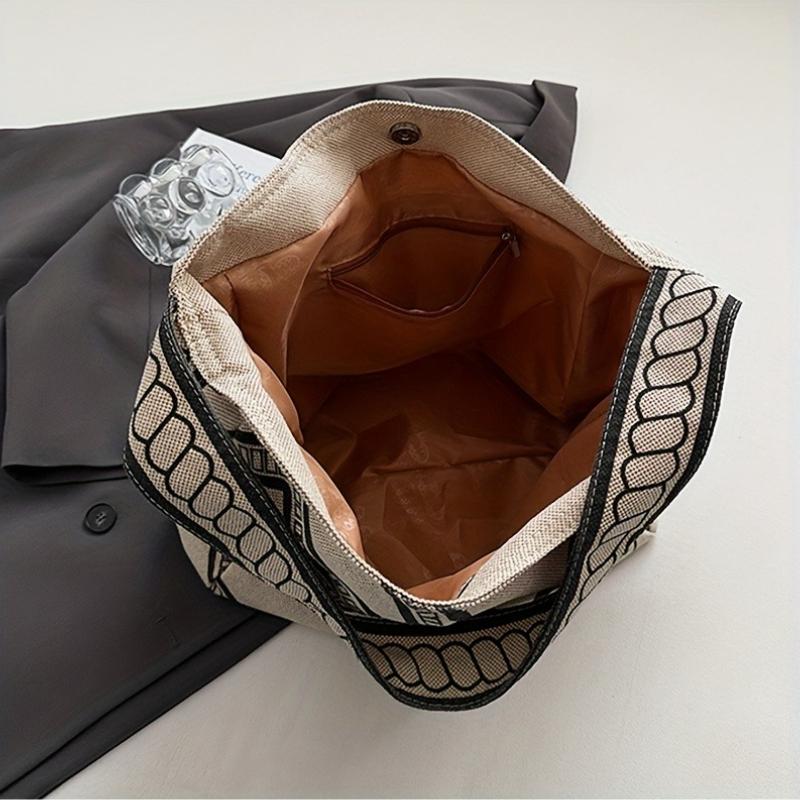 Geometrische Muster Leinwand-Tragetasche für Damen, Vielseitige Große Kapazität Schultertaschen-Riemen, Magnetverschluss Polyesterfutter