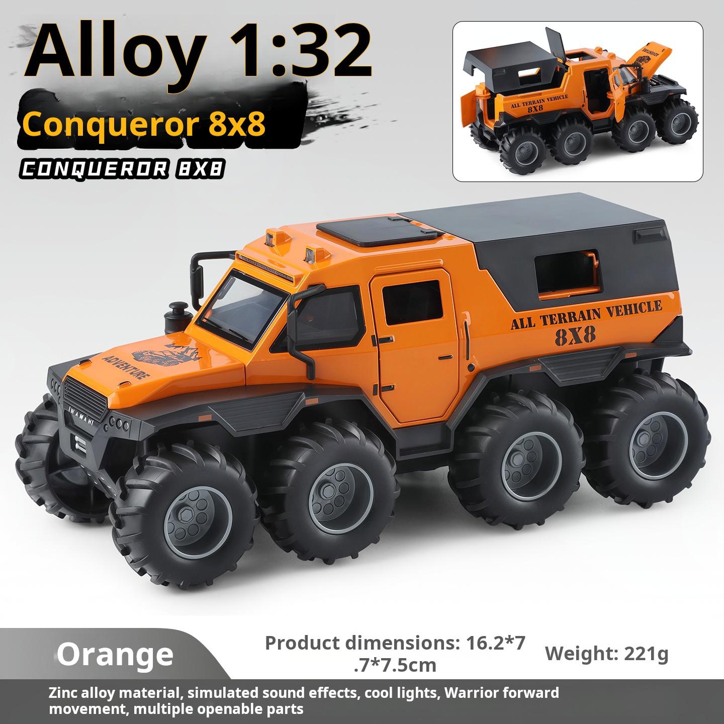 

1:32 Conqueror 8X8 Armored Vehicle Off-Road Vehicle Cool Military Alloy Simulation Car Model Light & Sound Collection Ornament