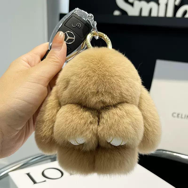 Adorable Rex Rabbit Fur Keychain Pendant - Cute Plush Bunny Charm for Bags and Gifts