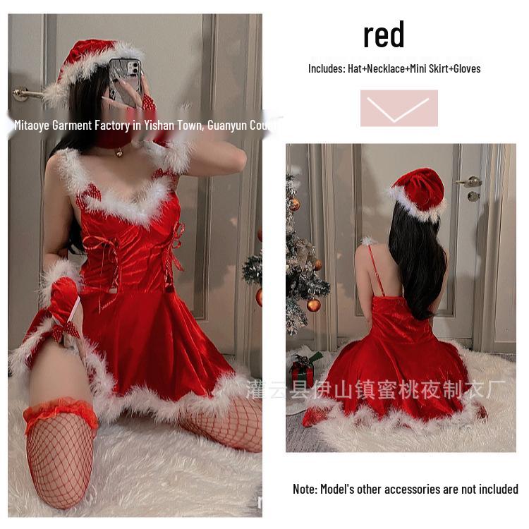 

Праздничное платье без спинки на плюшевых бретелях-спагетти - Сексуальный наряд на Рождество и Новый год One Size