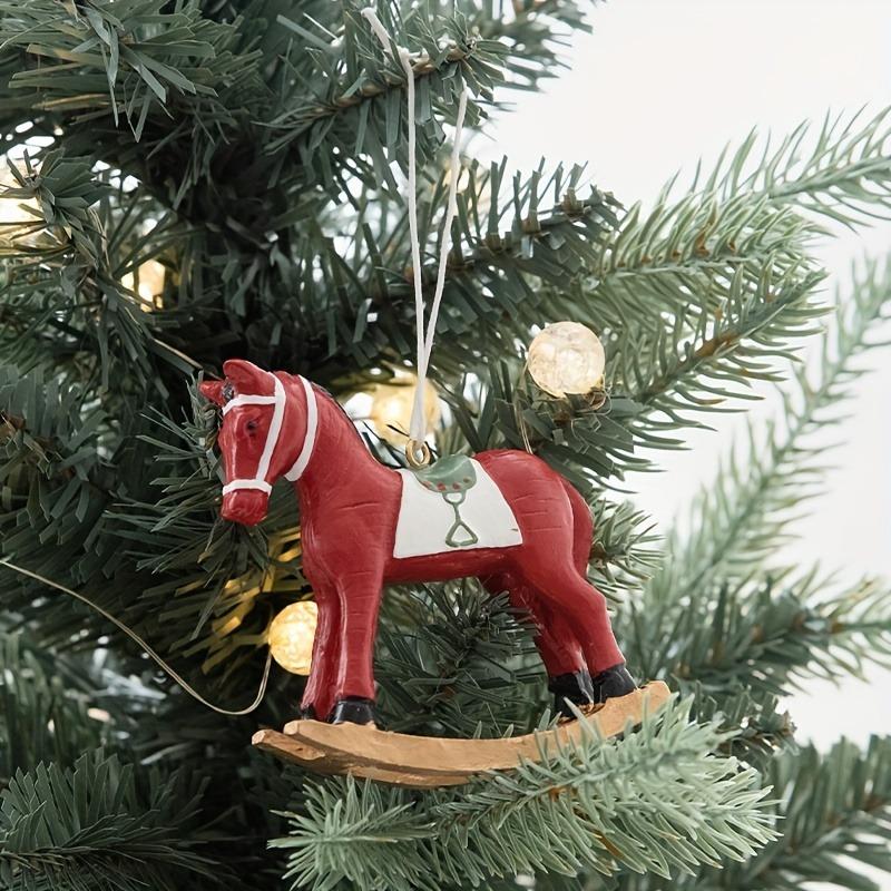 1PC Christmas Rocking Horse Ornament for Christmas Tree Festive Atmosphere Enhancer Country Christmas Decorations