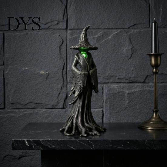 Dark Fantasy Art Collection Halloween Witch Statue, LED Light Up Gothic Resin Figurine, Glowing Statue Mysterious Sculpture for Desktop Bookshelf