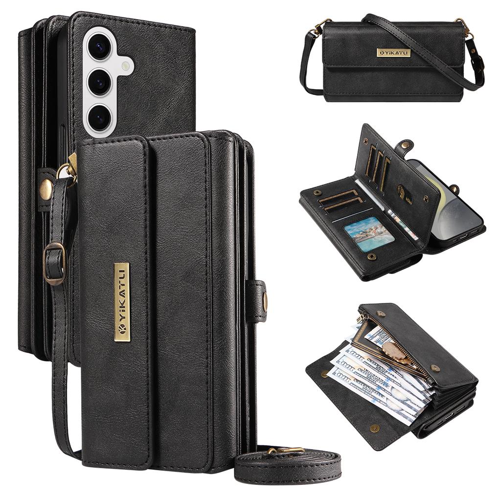 For Samsung Galaxy S25/Galaxy S24 Case YIKATU YK-008 Zipper Wallet Leather Phone Cover with Shoulder Strap