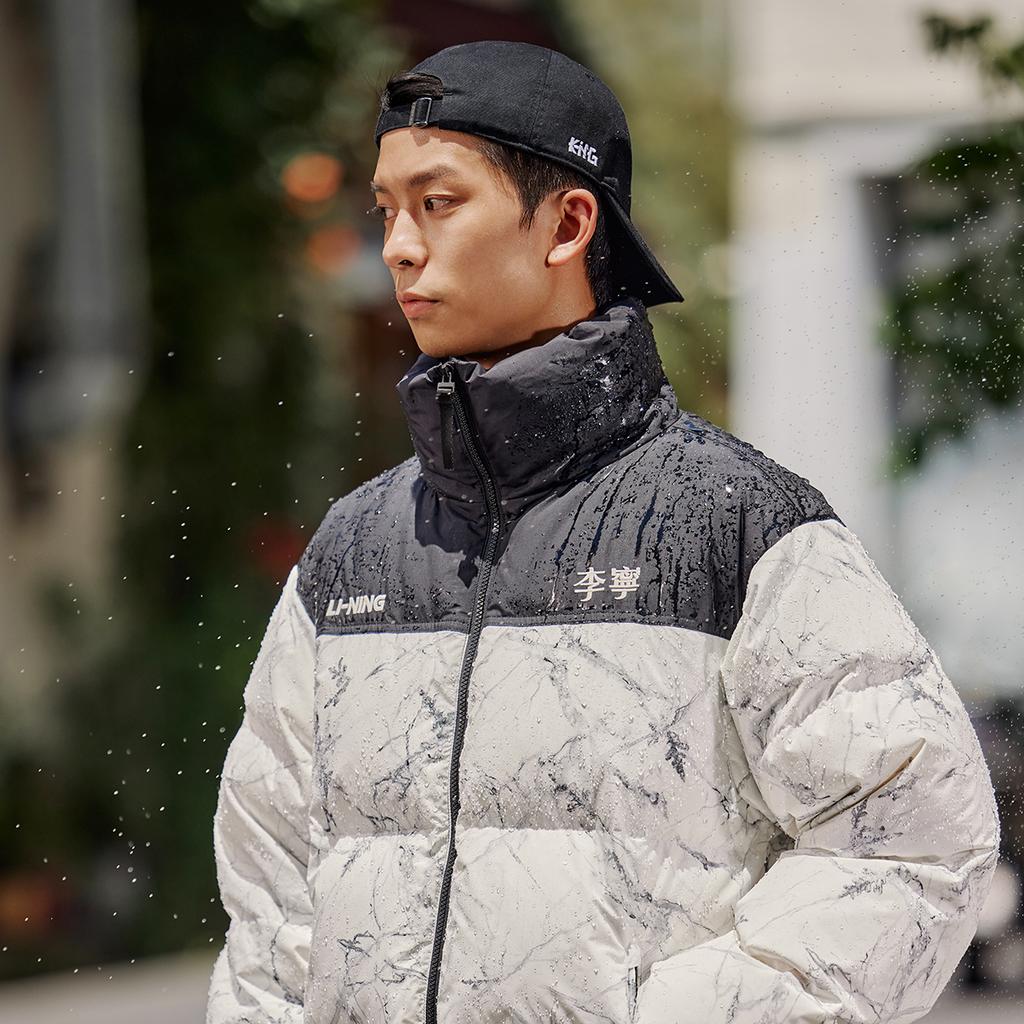 Li Ning Hot Pots Down Collection Sports Fashion Collection Down Jacket Unisex Black White Ice Crackle AYMU601-2