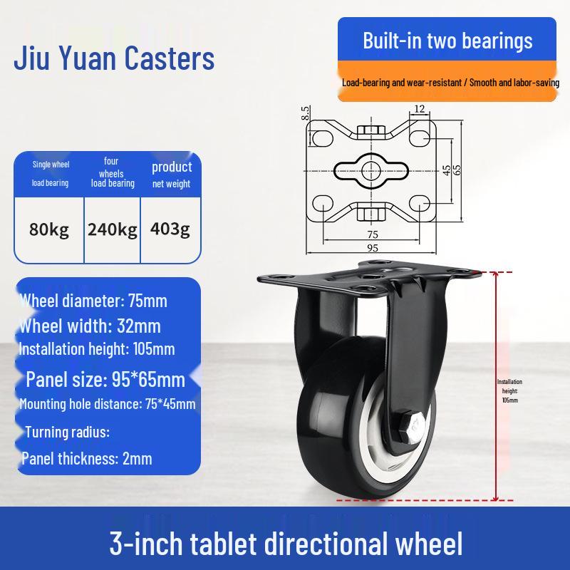 Black Heavy-Duty Swivel Casters with Brakes for Furniture, Cabinets & Industrial Use, Double Bearing Wheels