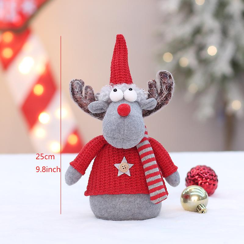 Christmas new red knitted fabric sitting and retractable old man snowman elk doll set decoration ornament