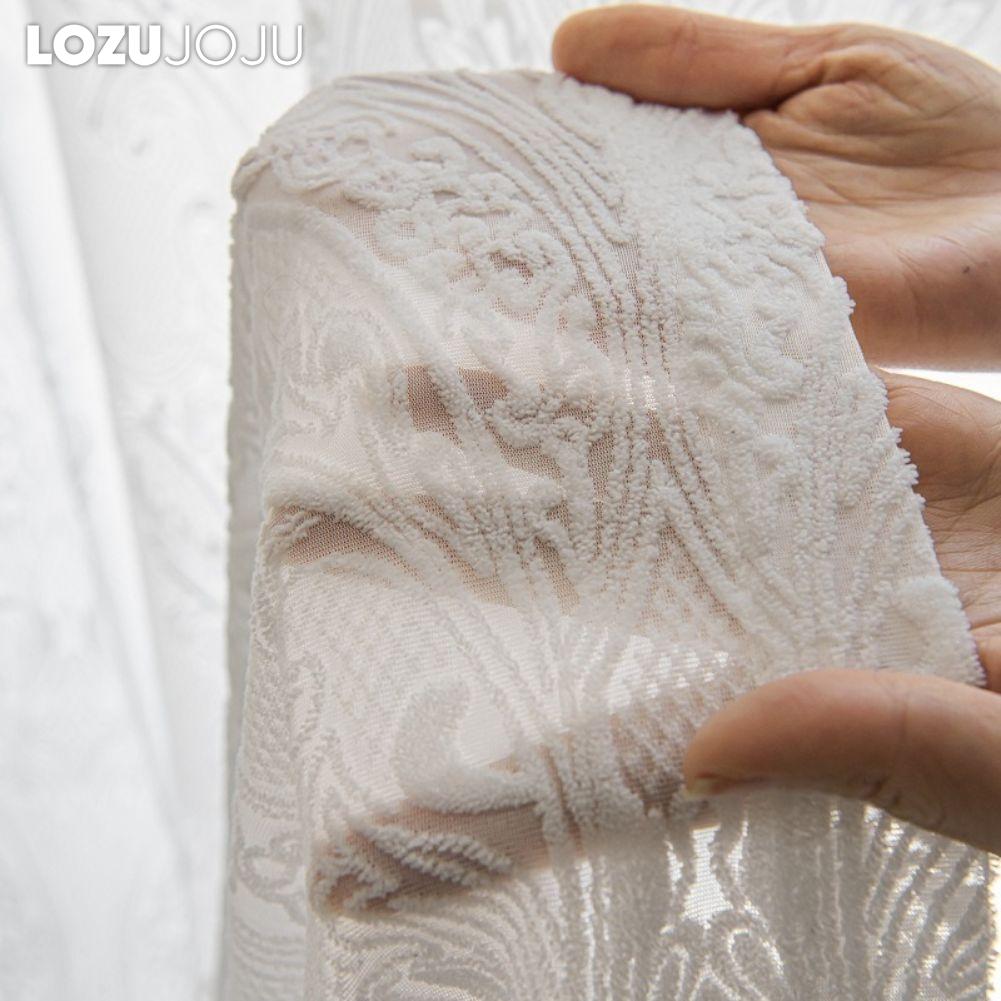 1 buc LOZUJOJU Jacquard Franțuzesc Alb Translucid Perdea Transparentă Tul Confortabil pentru Living Dormitor Balcon Fereastră Decor Acasă