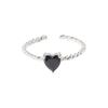 Black Fashionable Zirconia Heart Ring Adjustable Open Size Alloy Electroplated
