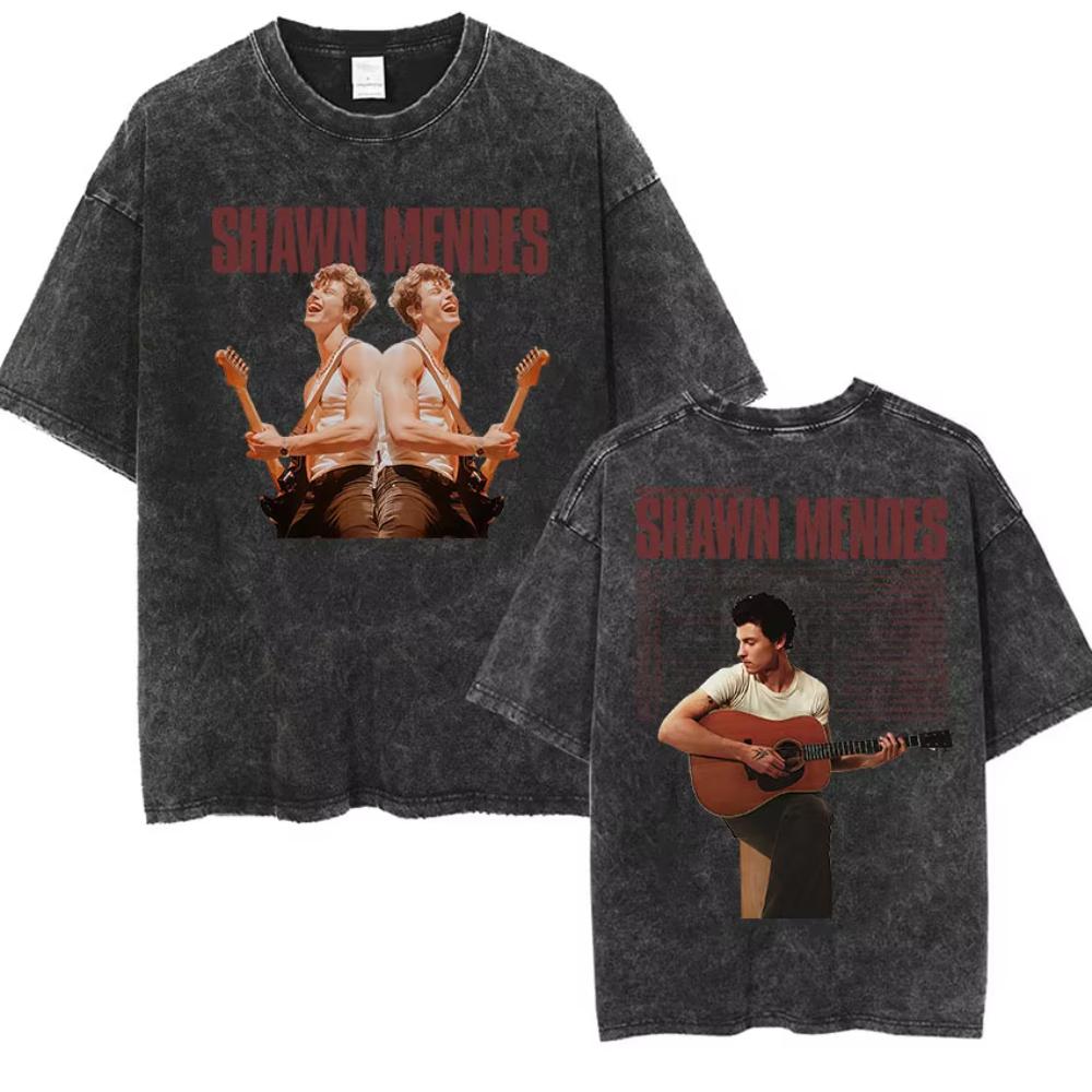 Rapper Shawn Mendes Tour Album Vintage Washed T-Shirt Herren Hip Hop Oversized T-Shirt Mode Hohe Qualität Baumwolle T-Shirts