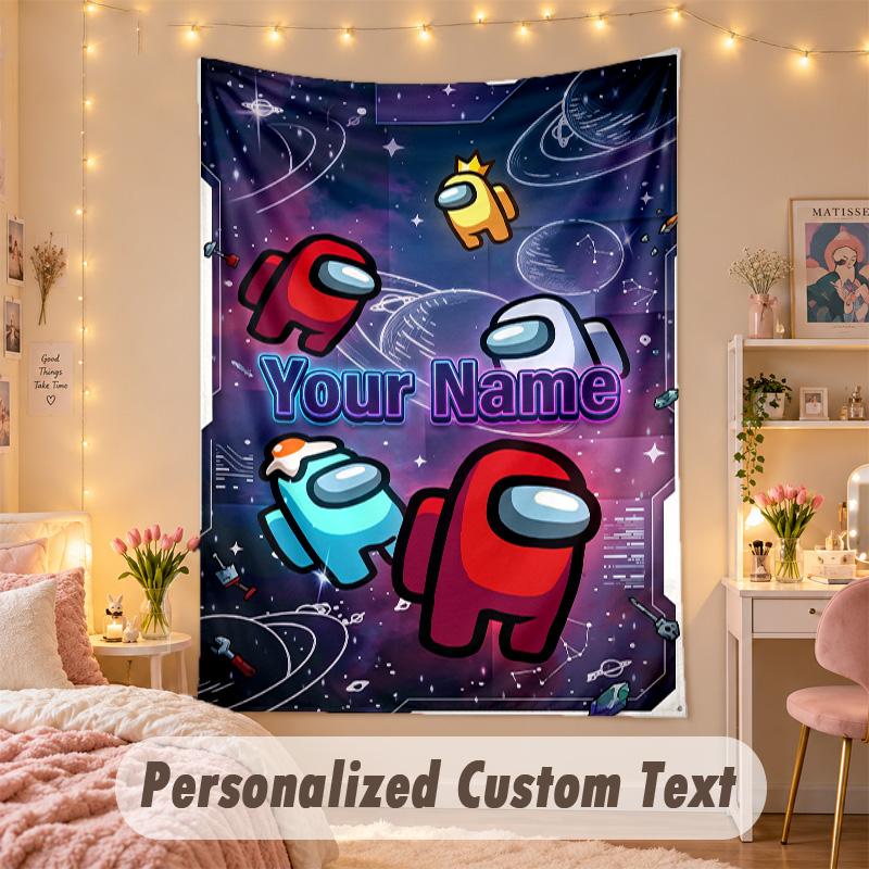 Custom Personalized Tapestry,Among Us Print Custom Name Text Wall Art Hanging for Bedroom