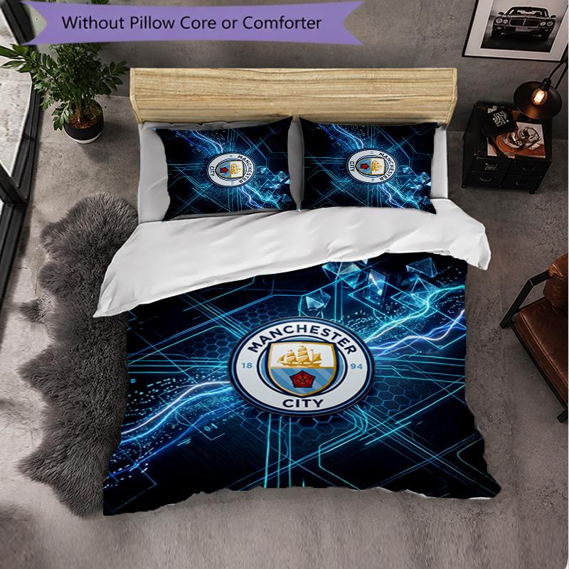 Set Lenzuola Manchester City Modello 3 Pezzi Morbida Copripiumino in Microfibra con Federe per Camera da Letto