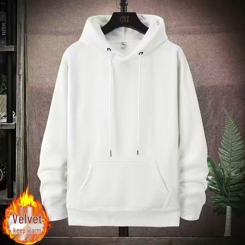 2024 Men's High-End Solid Color Fleece-Lined Hoodie for Autumn/Winter