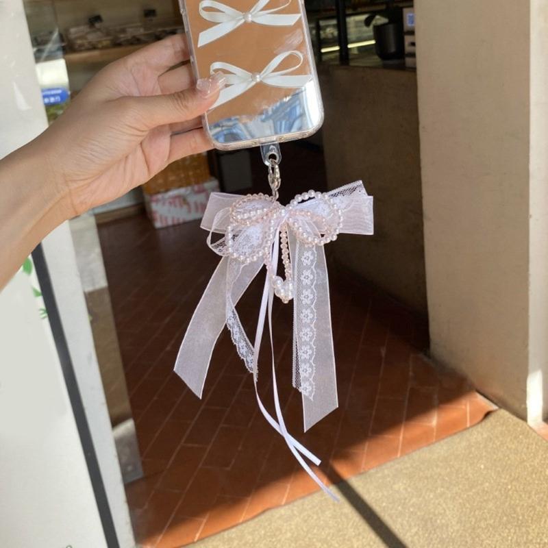 Eleganter Schlüsselanhänger mit Perlen, Handyanhänger, einzigartiger Schlüsselanhänger, Schleife, Taschenanhänger, Accessoire für Geldbörse und Rucksack