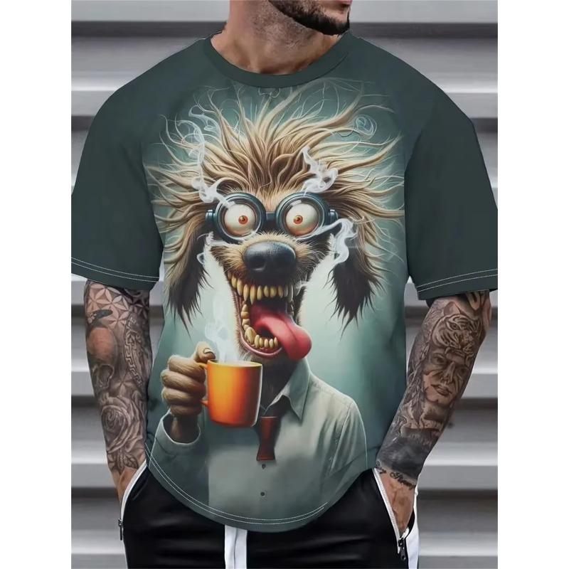 Summer Short Sleeve Cartoon Animal Printed Pattern Large Oversize Loose Men's T-shirt Tops Men's Sport Casual Breathable T-shirt
