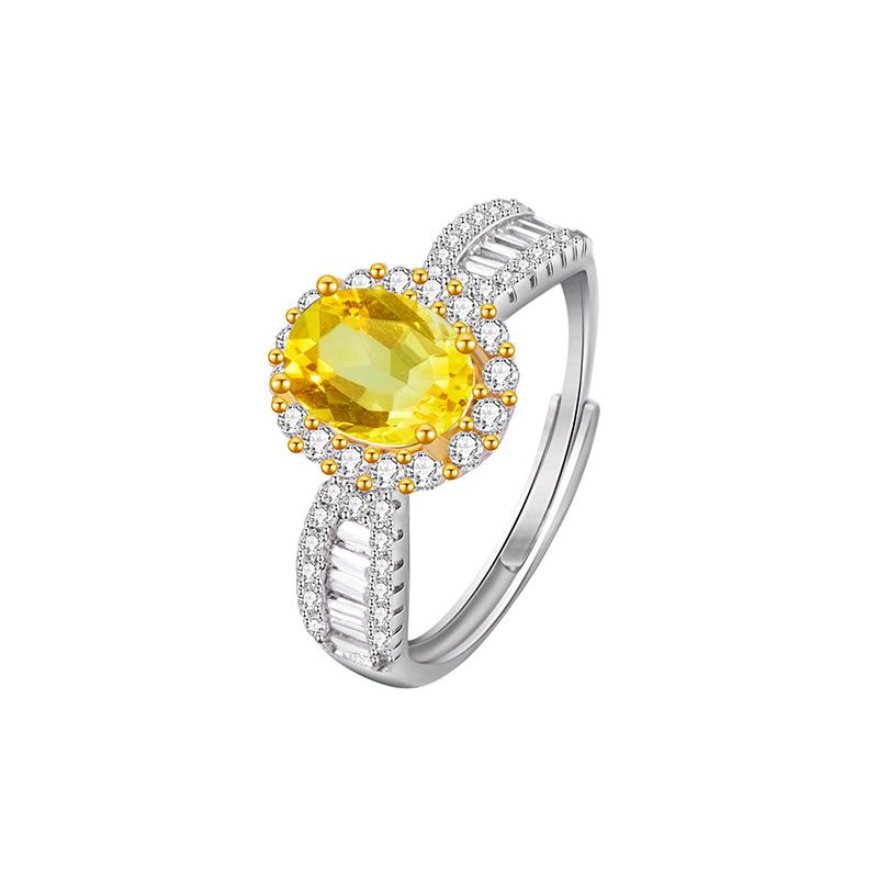 S925 Sterling Silver Ring Women's Inlaid Garnet Crystal Stone Peridot Natural Color Treasure Index Finger Ring