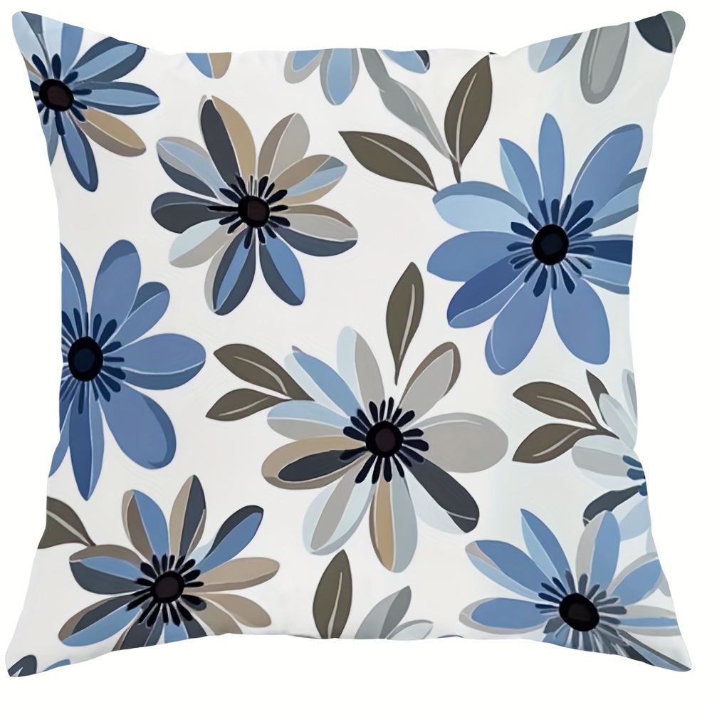 Blue - Toned Floral Elegance PillowcasesLiving Room Sofa Cushion Cover, Soft and Comfortable, Bedroom Room Decoration