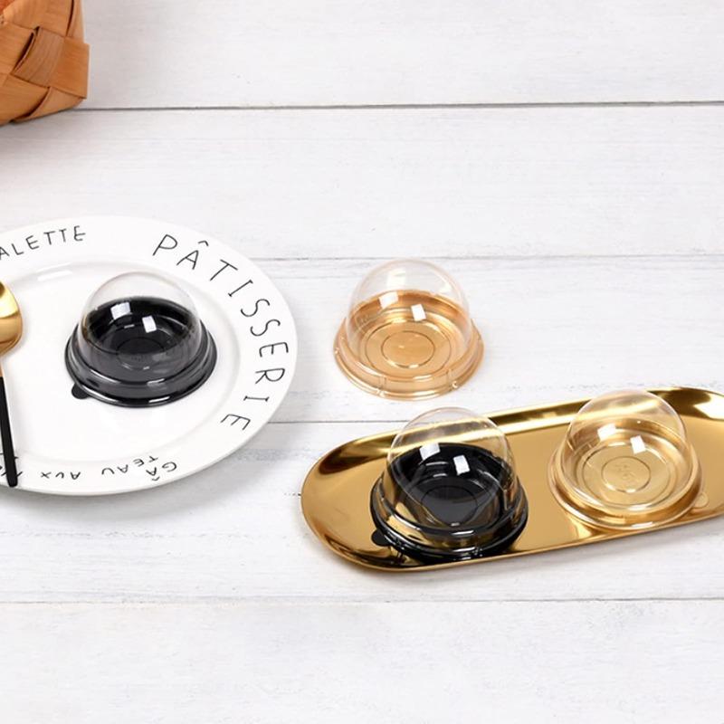 50PCS Mini Clear Dome Cake Containers with Lids Gold Black Base Bakery Pastry Display Box for Muffins Desserts Mooncakes