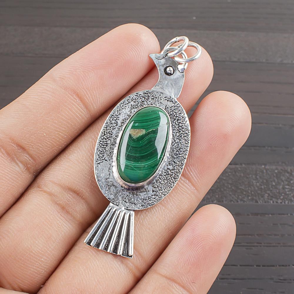 

Natural Malachite Gemstone 925 Sterling Silver Jewelry Designer Pendant 2.12 AJP-2115