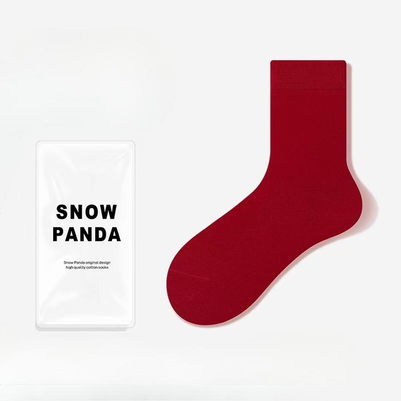 Autumn and Winter Bright Red Socks for Women, Solid Color Mid-calf Socks for Men, Bright Red Socks Full of Good Fortune for The New Year
