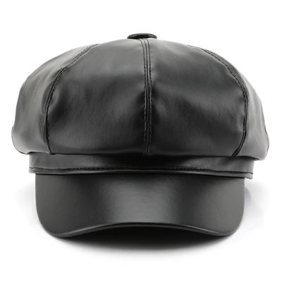 Octagonal Hat Personality Spring and Autumn Solid Color Light Plate Leather Painter Hat Outdoor Street Warm Beret