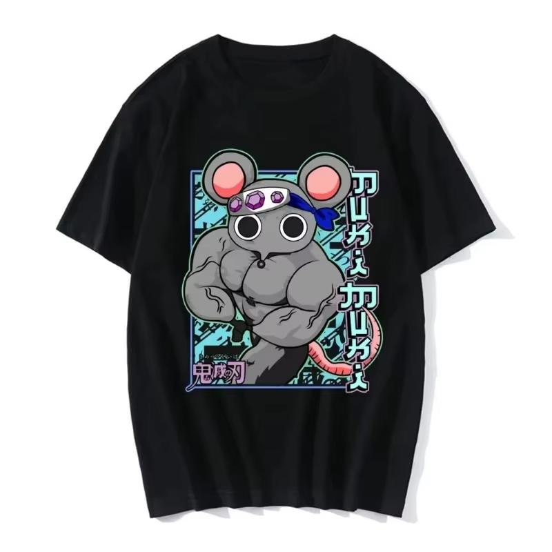 Funny Manga Muscular Ninja Mice Muki Gym T Shirt Anime Demon Slayer Uzui Tengen Tshirt Unisex T Shirts Streetwear Y2K S