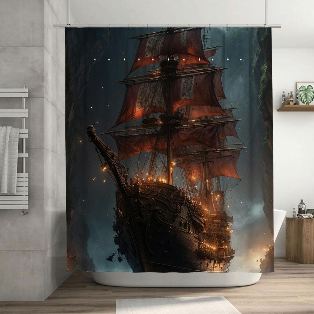 Dekorativer Duschvorhang Mit Antikem Schiff Design Wasserdichtes Gewebe Für Badezimmerdekorationen 180cm X 180cm Anpassbare Größe Av