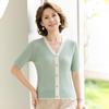 Haoyi Women's V-Neck Short Sleeve Knit Cardigan with Silk Blend