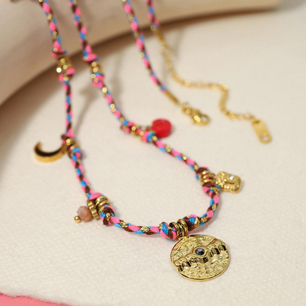 Handmade Necklace Weaving Necklace Women Jewelry Featuring Moon Star Charm Titanium Steel Texture for Fashionable Look