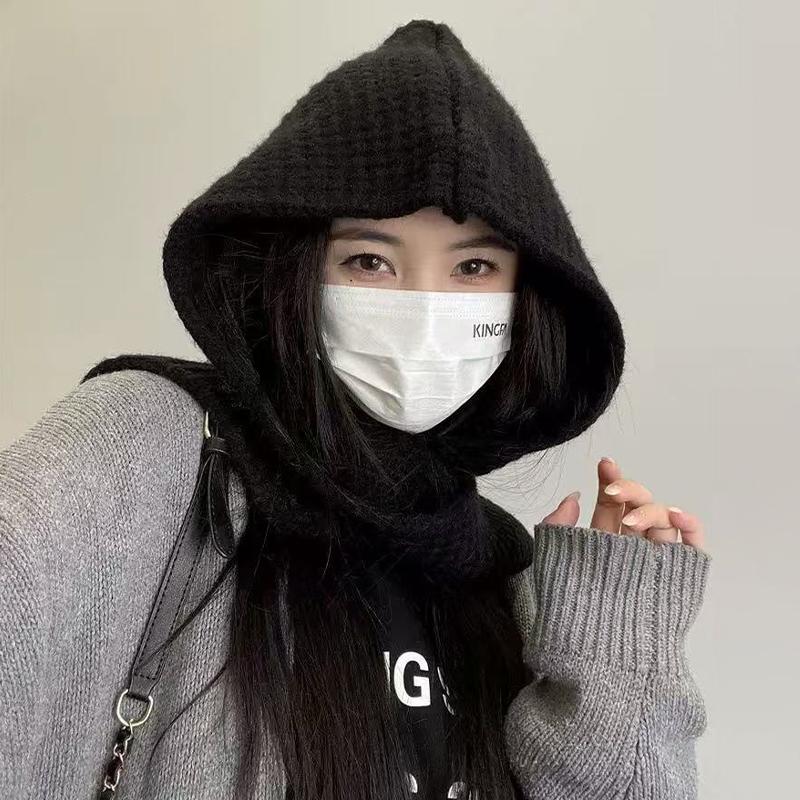 Scarf Integrated Warm Autumn And Winter Hooded Shawl Hat Dual-Purpose Knitted Scarf Wool Hat