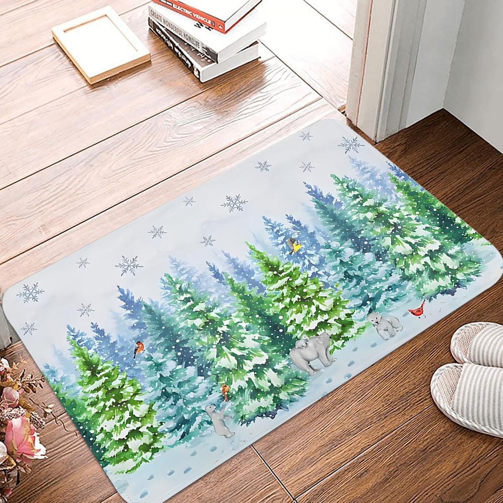 Winter Christmas tree Snowman Doormat Non-Slip Entrance Doormat Home Decor Carpet for Living Room Rugs Bathroom Floor Rug