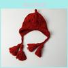 Red Ethnic Style Knitted Ear Protection Hat Winter Warm Fleece Hat Casual Handmade Hat
