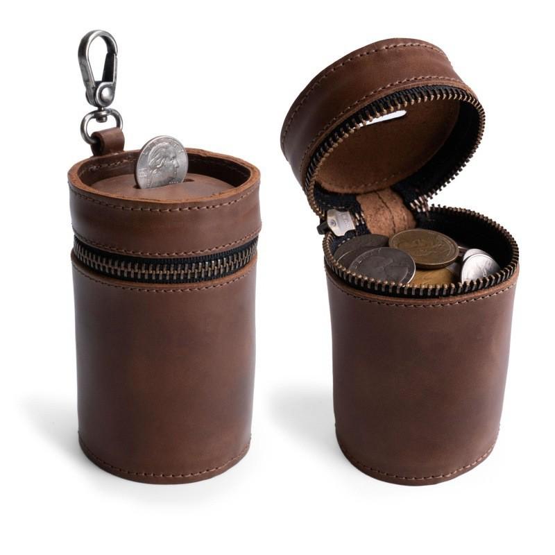 Genuine Leather Retro Coin Purse - Crazy Horse Round Barrel Design