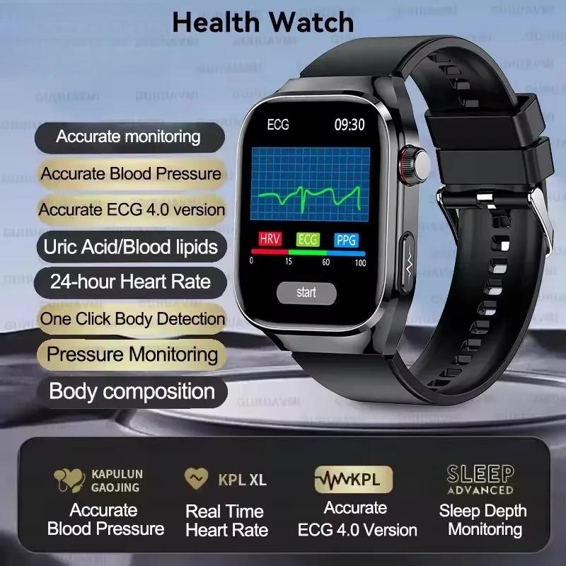 2026 NEW ECG Blood Oxygen Blood Pressure Temp Monitor Men Uric Acid Blood Fat Health Diagnosis HD Bluetooth Call Men Smart Watch