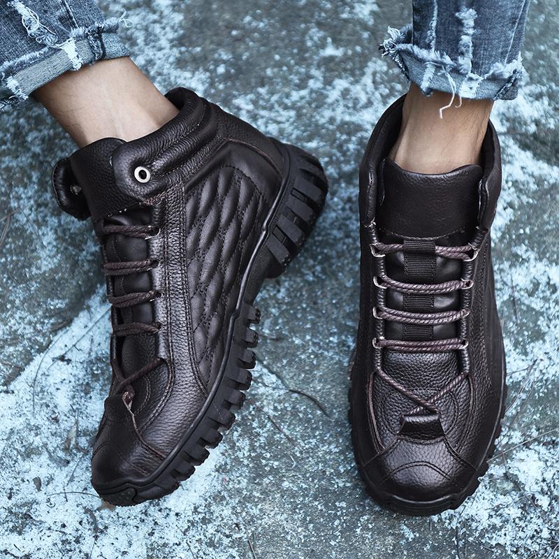 MCTIN Winter Trekking Snow Boots Warm Fur Barefoot Boots Outdoor Leather Ankle Booties Men Women Hiking Shoes