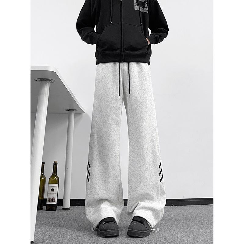 Black American sweatpants men's and women's autumn and winter retro striped sweatpants trendy brand vibe straight scimitar pants