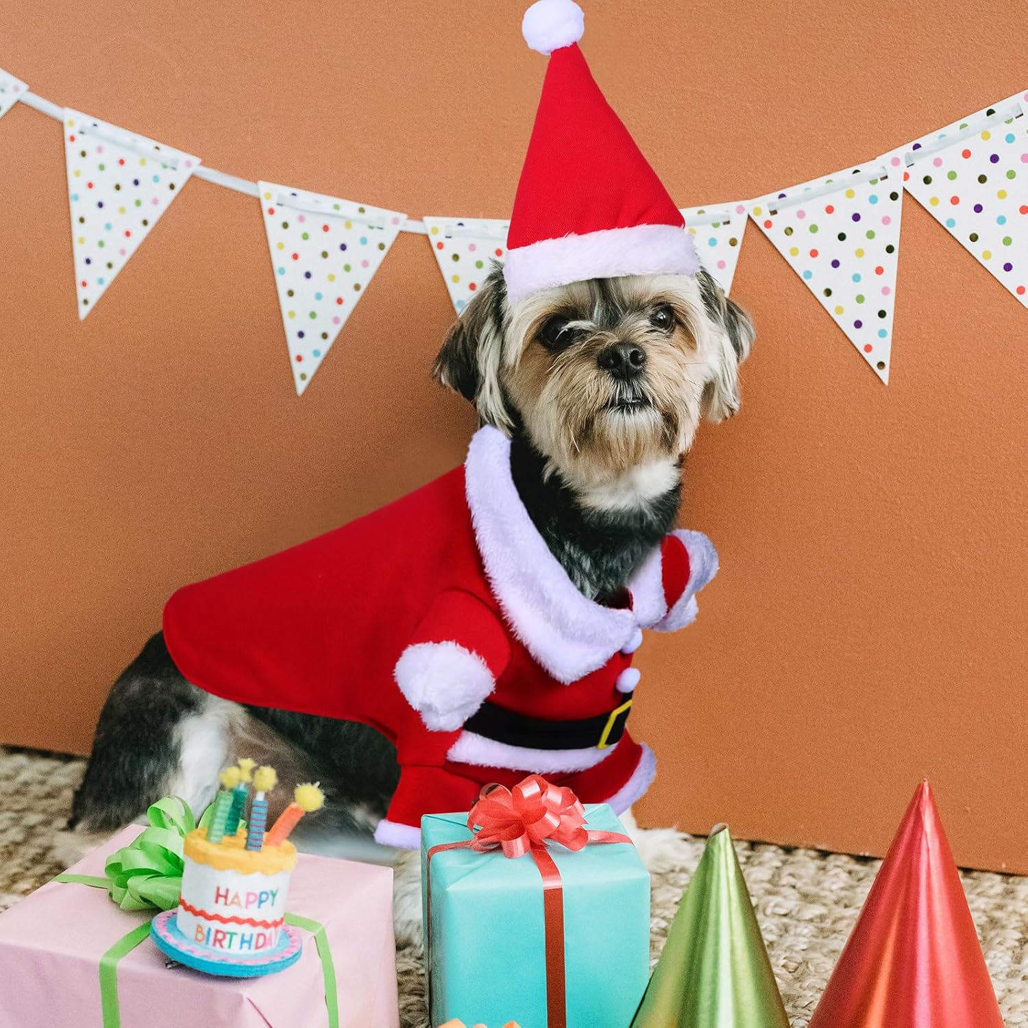 Рождественский костюм собаки Санта-Клауса, Рождественская одежда для питомца, Рождественская вечеринка, Переодевание собаки, Маленькая собака Санта-Клаус, Одежда, Шапка, Шарф, Косплей, Рождество