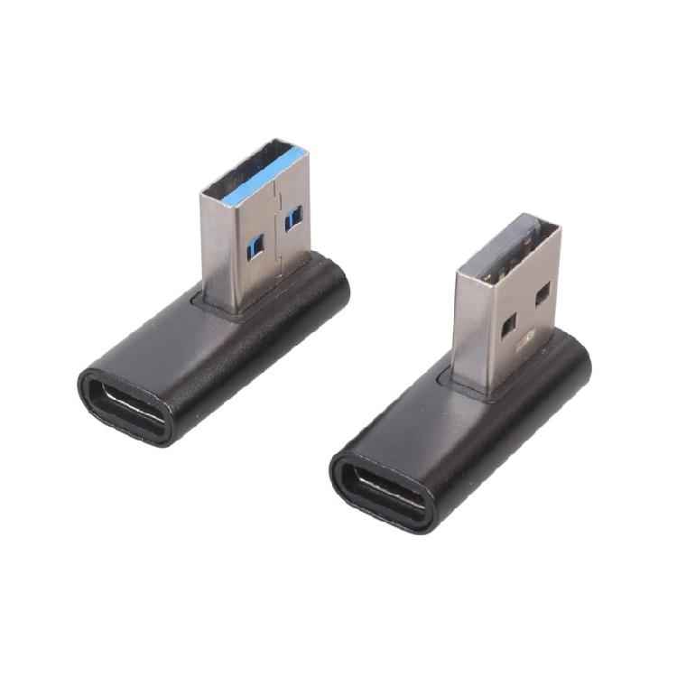 2Pcs USB 3.0 To USB C Converter Adapters 90 Degree Left Right Angle For Phone Laptops Charging And Data Transfer