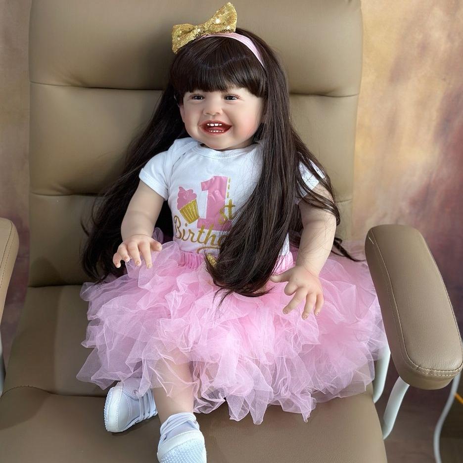 

BZDOLL Lifelike 60 CM 24 Inch Soft Vinyl Reborn Baby Doll for Girl Vinyl Princess Dress Up Bebe Play House cloth body doll