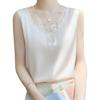 Gilet in seta da donna estivo T-shirt in maglia con scollo a V Top tinta unita Gilet senza maniche
