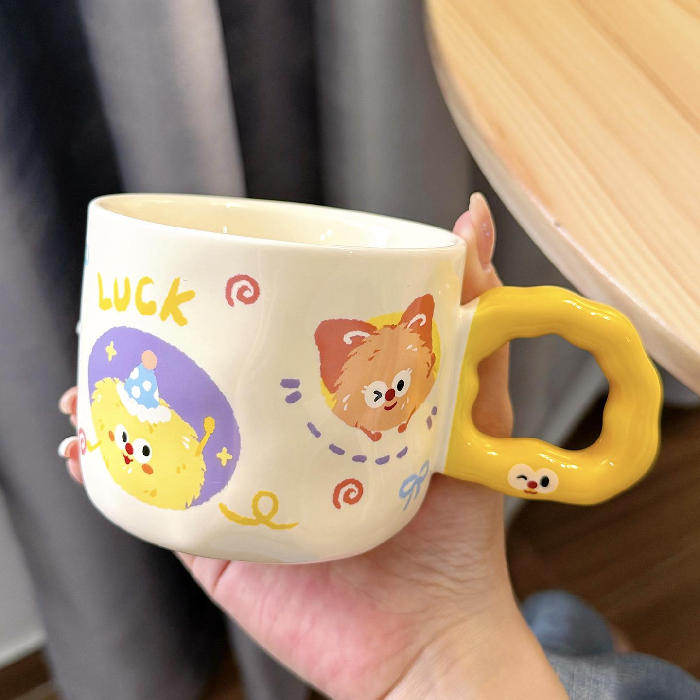 

Ceramic Cup with Lid and Spoon High Appearance Water Cup Women s Mug Cute Home Office Coffee Breakfast Cup 301-400ml