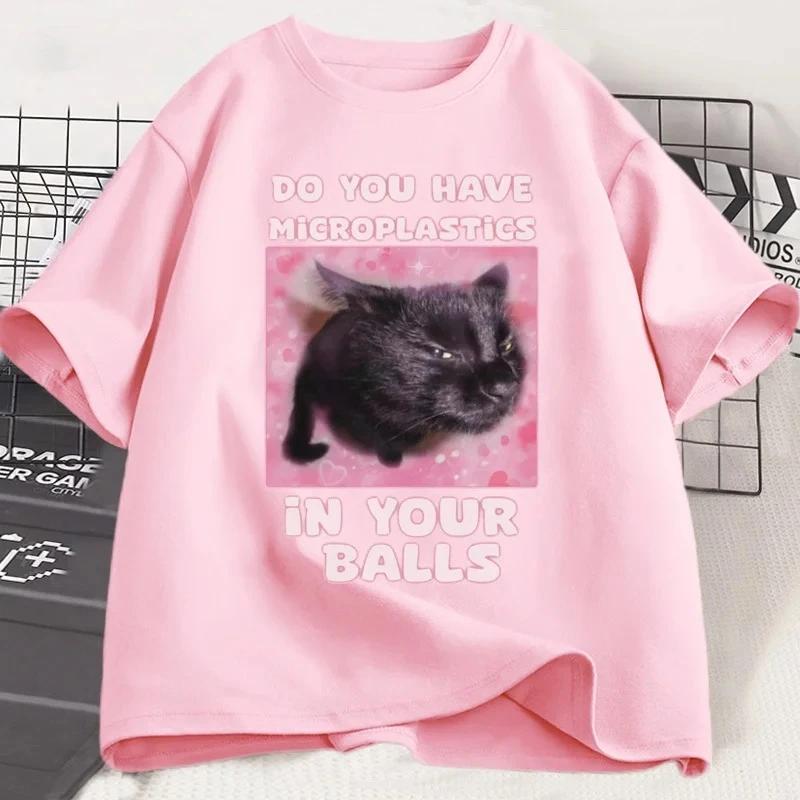 

Microplastics in Your Balls Funny Cat Parttern Tshirt for Women Summer Ironic Creative Casual T Shirt Cats Women Clothes S